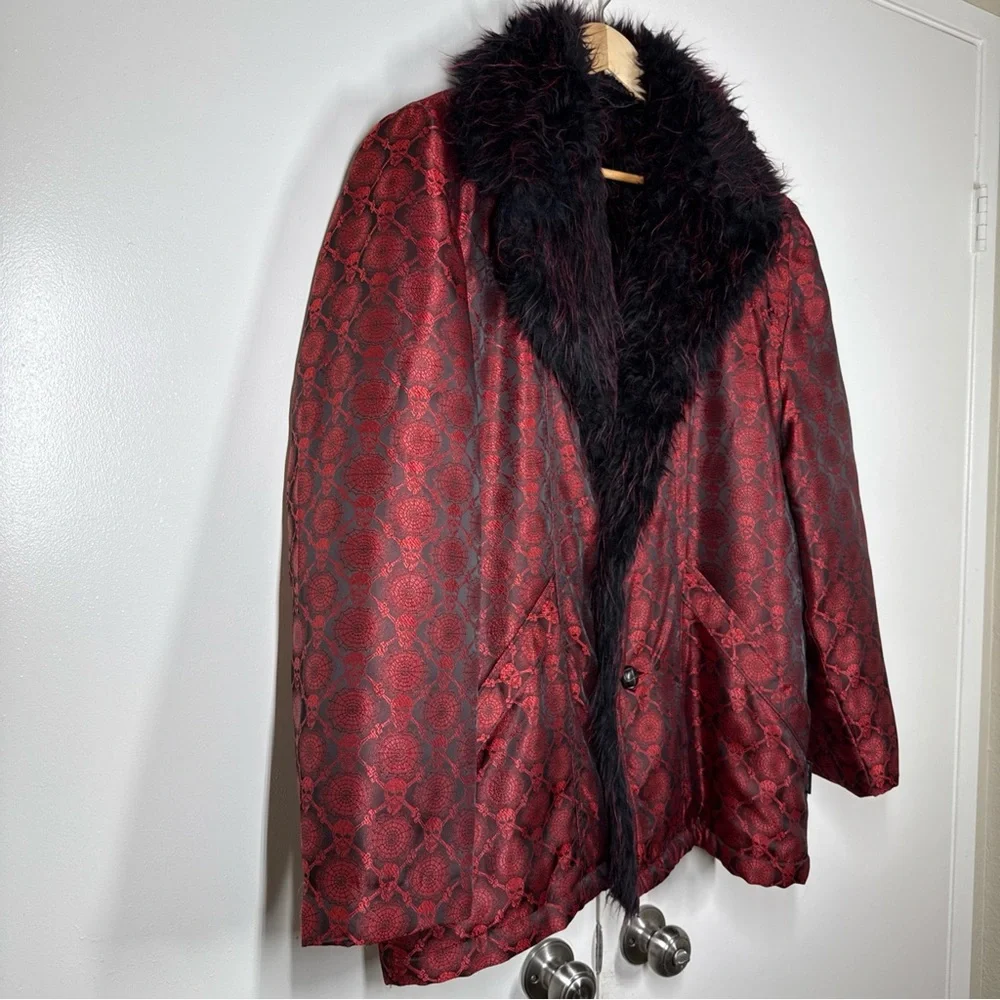 Vtg  Dragonfly Clothing Women’s M Skull Spider Pimp Jacket Fur Satin Gothic - Picture 2 of 13